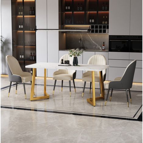 Mesa comedor de mármol con patas doradas para hogar OKMYHOME (1/5)