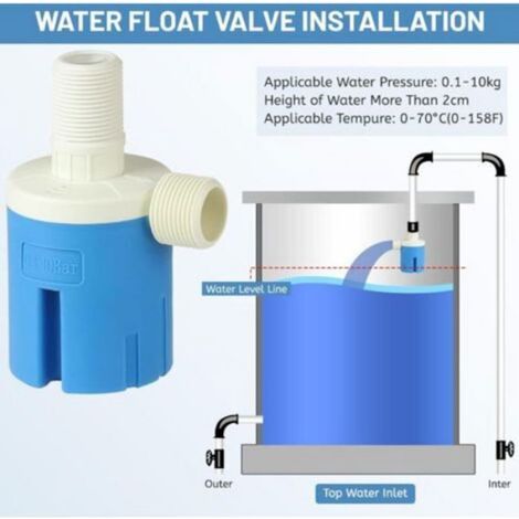 Vanne à Flotteur Automatique, 1/2'' Vanne de Régulation du Niveau d'eau, Entrée d'eau Supérieure, avec 2 Tamis Filtrant, pour (1/5)