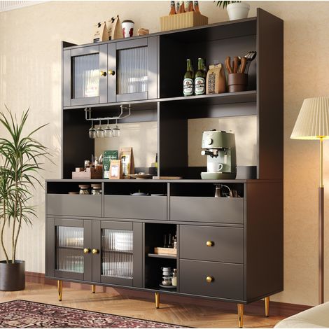 mobile contenitore 145 cm cucina vetro cannettato nero OKMYHOME (1/5)