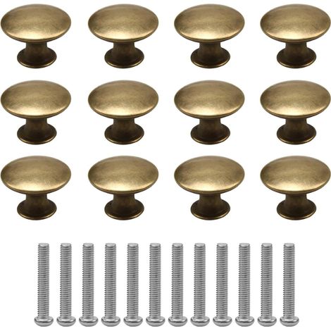 Lot de 12 Boutons de Meuble Vintage en Laiton Antique, Bouton de Tiroir Bronze en Alliage de Zinc, Poignées Rondes pour Armoires, Placards, Commode, Cuisine, Style Chic et Élégant