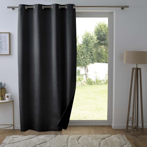 Lot de 2 Rideaux occultant 140 x 260 cm velours relief shadow Noir (1/5)