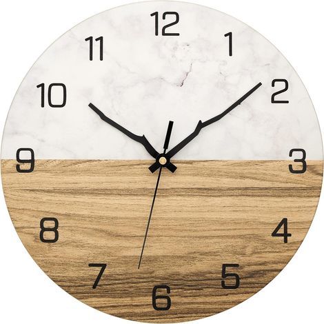 Horloge murale moderne en métal, 30 cm, grande horloge en bois de marbre, silencieuse, sans tic-tac pour salon, chambre, cuisine, maison, bureau (1/5)