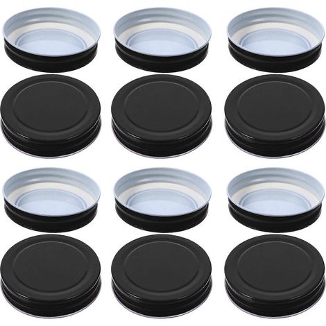Lot de 12 couvercles métalliques étanches en étain pour bocaux Mason et bouteilles-7.00X7.00X1.50CM-Black (1/3)