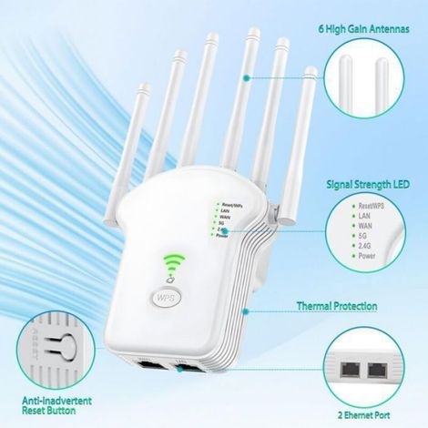 1 Répéteur WiFi, Double bande 1200 Mbps, 6 antennes 2 dBi, Port Ethernet, Maison et Bureau (1/3)