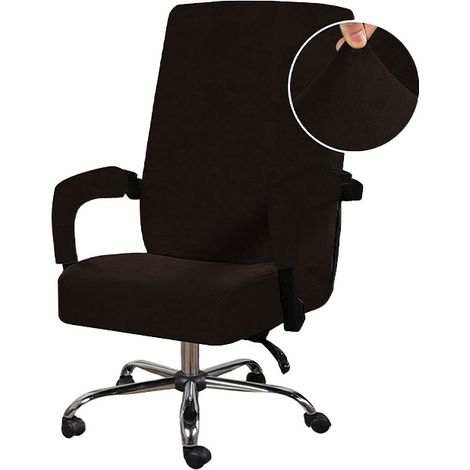 Housse de Chaise de Bureau avec Housse d'accoudoir en Velours Housse Fauteuil de Bureau Extensible Couverture Fauteuil d'ordinateur Lavable XL Noir