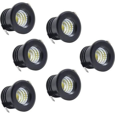 Lot de 6 Mini Spots encastrables au Plafond LED Noirs Mini Spot LED pour plafonnier d'armoire, 3 W, Blanc Chaud (1/5)
