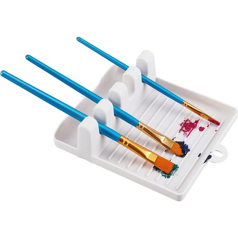 supporto per pennello in plastica bianca con 4 fessure, tampone raccogli gocce per pennelli per acquerelli, olio, acrilico, pittura, artigianato, feste, artisti, adulti, accessori per la scuola (1/5)