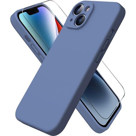 Coque silicone liquide pour iPhone 14 (6.1") avec protection écran, bleu français (1/5)