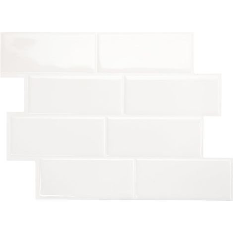 Adesivo murale effetto piastrelle in ceramica, bianco, 29,4 x 21,4 cm, 1 foglio, autoadesivo in resina epossidica PU cristallina. (1/5)