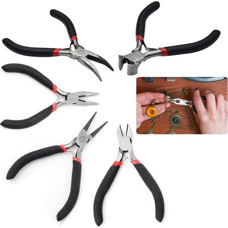 Alicates de punta redonda para joyería, 5 unidades, para trabajos de bricolaje, electricidad y carpintería, fabricación de joyas (pequeños) (1/5)