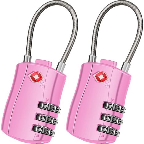 Cadenas TSA 3 Chiffres, Cadenas à Code, Cadenas Code pour Casier, pour Valises de Voyage Valise Sac de Bagages - 2 PCS Rose Ouverture en un Clic, Câble Flexible Petit Cadenas Code pour Valises de Voy (1/5)