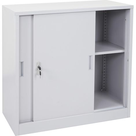Meuble-classeur Boston HWC-F41, placard en métal avec portes coulissantes, 90x90x45cm - gris (1/5)