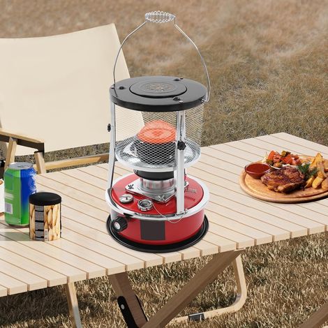 Petroleumheizer 8000 BTU, Tragbarer Heizstrahler für Draußen – Camping, Garage, Angeln & Garten – Bis zu 18h Heizdauer, Höhenverstellbar, Ohne Strom (5,2L Tank, Rot) (1/5)