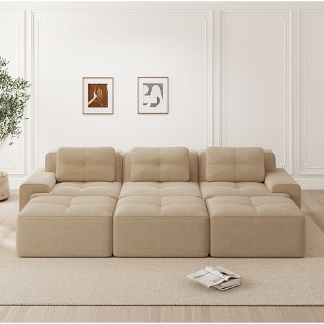 Sofá de esquina modular convertible de pana beige 3 plazas DESVIAE (1/5)