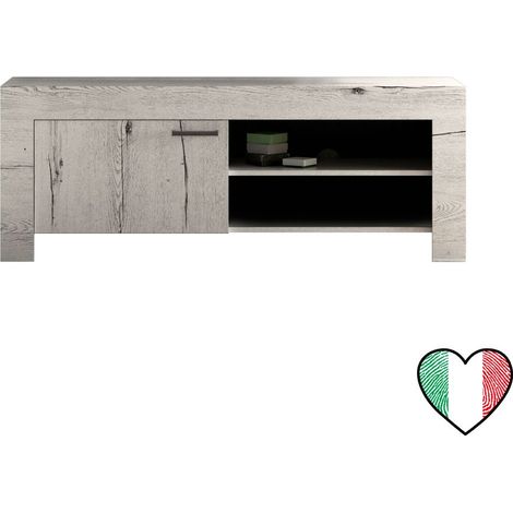 Mobile Porta TV soggiorno in Rovere Bianco 140x53 Made in Italy - Land (1/2)