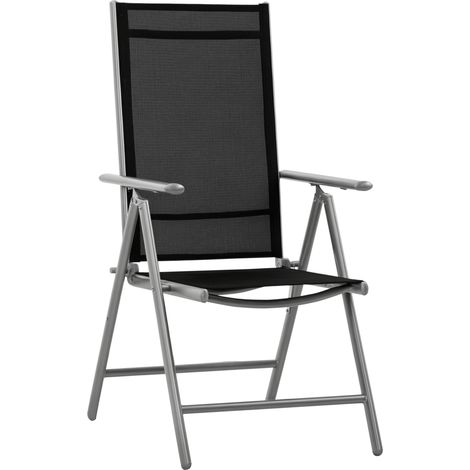 Sedia da Giardino Pieghevole in Alluminio e Texteline Schienale Regolabile a 7 Livelli, Nero 65x55x85-105cm
