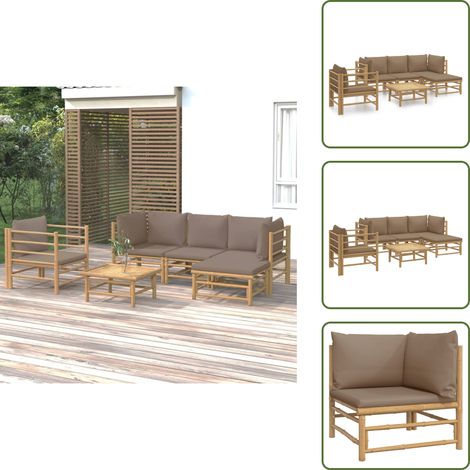 Cojines para sofás - vidaXL Set de muebles de jardín 6 piezas bambú con cojines gris taupé - Muebles de bambú