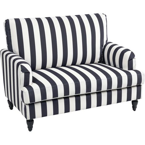 Fauteuil de salon avec assise large en velours rayé et ressorts en S, 115 x 82 x 82 cm, noir et blanc