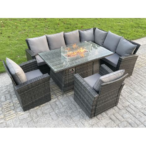 Fimous High Back Rattan Corne r Sofa Set Garden Furniture Sofa Gas Fire Pit Dining Table Gas Heater With 2 Arm Chair 8 Seater (1/4)