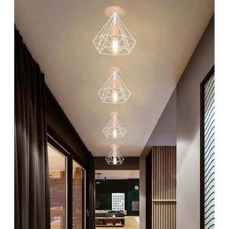 U-do Lot de 4 Plafonnier Vintage en Cage Diamant Blanc Lampe Plafonnier Industriel Retro en Métal Style Edison pour Salon (1/4)
