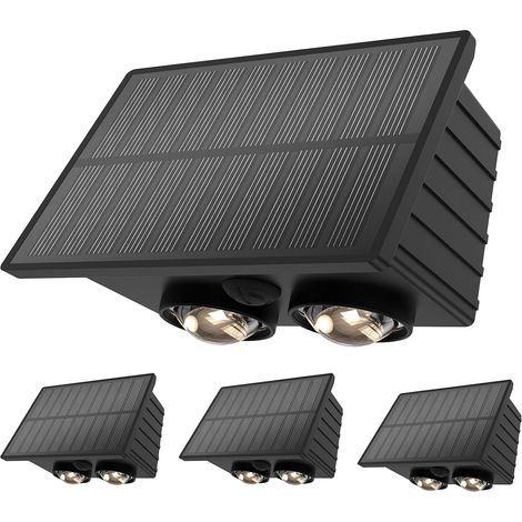 Lampes solaires d'extérieur avec détecteur de mouvement, 3 modes d'éclairage et 3 températures de couleur, étanchéité IP67, pour mur de maison, jardin, terrasse comme décoration d'intérieur (4 (1/5)