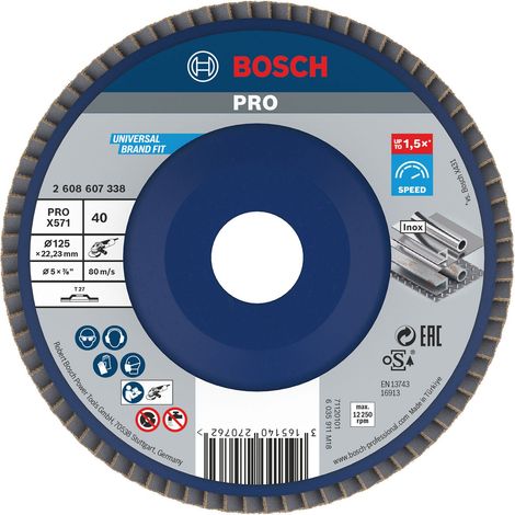 BOSCH 2608607338 PLATEAU À LAMELLES À SURFACE BOMBÉE 125 MM, GRAIN 40 (1/4)