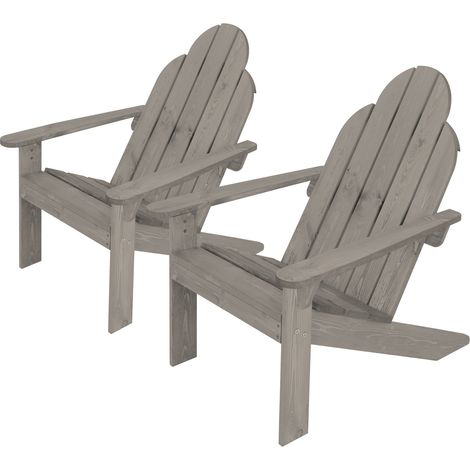 ECD Germany Set di 2 Sedie da Giardino Adirondack con Schienale e Braccioli Extra Larghi in Legno Massiccio di Pino e di Abete Rosso 92,5x69,5x89 cm Grigio Resistente alle Intemperie Poltrone Terrazza
