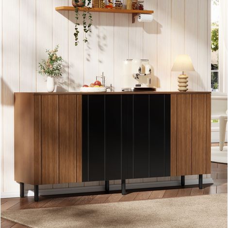 Buffet 160x35x80 cm walnussfarben aus Spanplatte mit 4 Türen, verstellbaren Regalen und Metallbeinen (1/5)