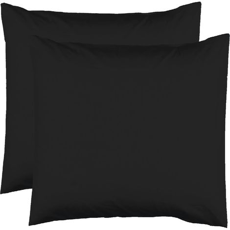 2 Taies d'oreiller 63 x 63 cm - Noir - 100% coton 57 Fils