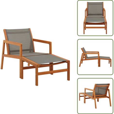 Chaise de jardin et repose-pied Gris Eucalyptus et textilène - Chaise De Jardin - Fauteuil De Jardin - Mobilier De Jardin - Chaise Lounge - Relax (1/5)