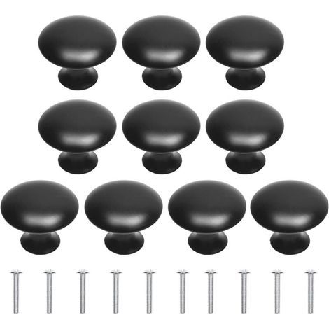 Boutons De Placard De Cuisine, Poignées De Tirage Avec Vis, Boutons De Placard Ronds En Métal Quincaillerie Poignées De Tiroir Pour Tiroir, Placard, Commode, Armoire (10, Noir) (1/5)