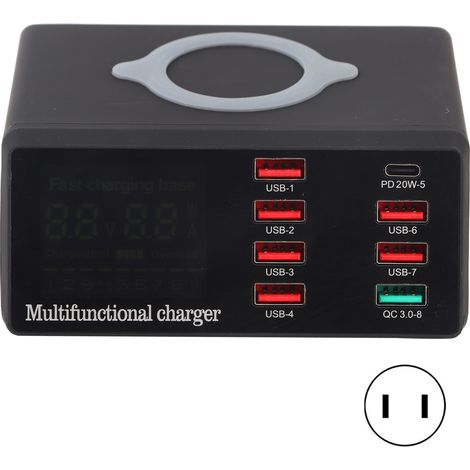 Chargeur USB Rapide 100-240V 5V 20A QC3.0 10W Sans Fil 8 Ports pour Smartphone Prise US (1/5)
