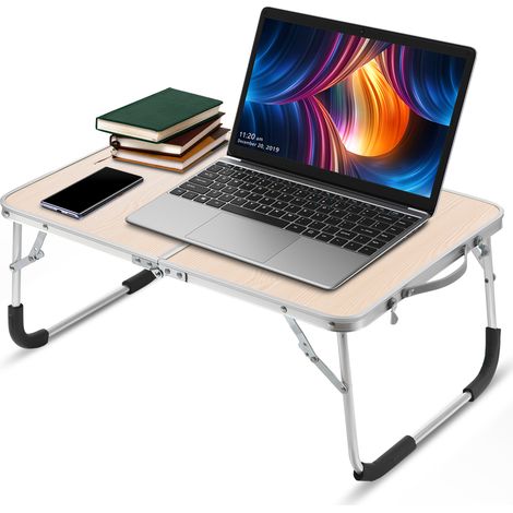 Table d'appoint pliable pour ordinateur portable, plateau de service léger pour le petit-déjeuner et table de lit avec espace de rangement intérieur. Support portable idéal pour travailler, écrire, de (1/2)