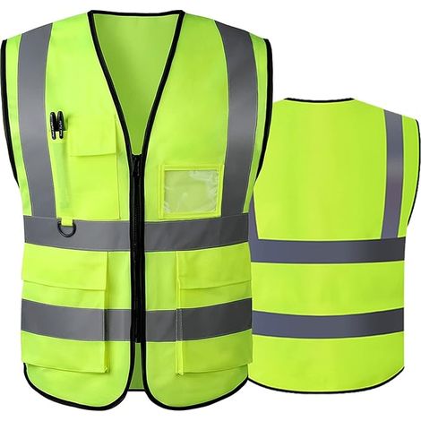 Gilet de sécurité réfléchissant haute visibilité avec poches avant zippées - Tissu vert