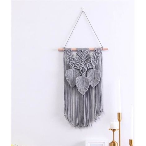 Wandteppich im Böhmischen Stil – Grau – Handgewebte Baumwolle – 35 x 60 cm – Ethnische Dekoration