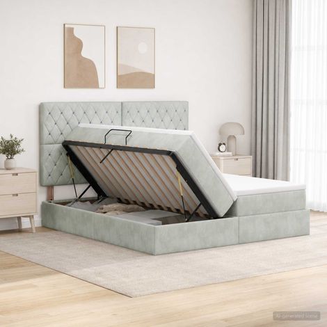 vidaXL Letto con Contenitore Grigio Chiaro 200 x 200 cm Velluto (1/5)