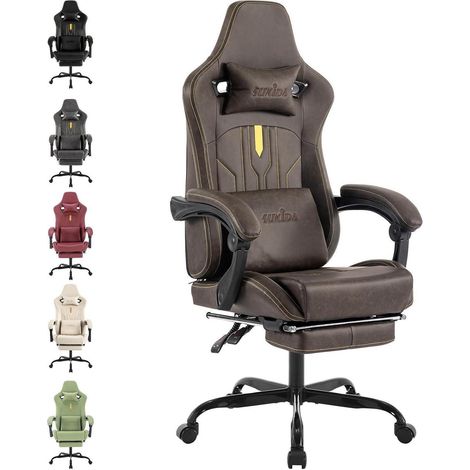 Ergonomischer Gaming Stuhl mit Fußstütze Lendenwirbelstütze Schwarz (1/5)