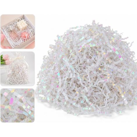 100g Papier de Soie Blanc Irisé pour Emballage Cadeau, Papier de Rembourrage Noël et Mariage