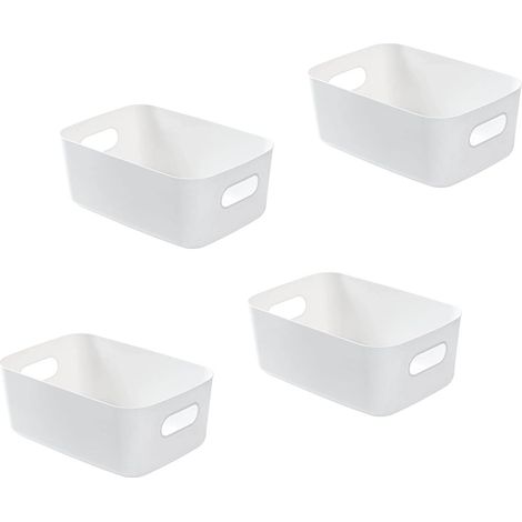Juego de 4 cestas de almacenamiento de plástico blanco, cestas de plástico con asas para armarios apilables, cocina, dormitorio, baño, oficina, 19x13,5x7,5cm (blanco) (1/5)
