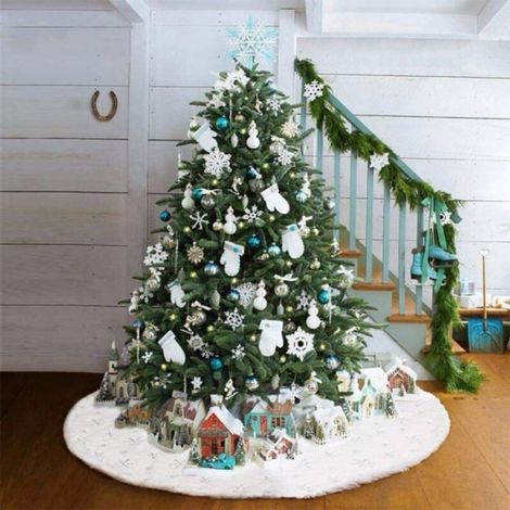 Jupe Sapin Nol Blanc Peluche Neige 122cm, Couvre Pied Décorations Vacances (1/4)