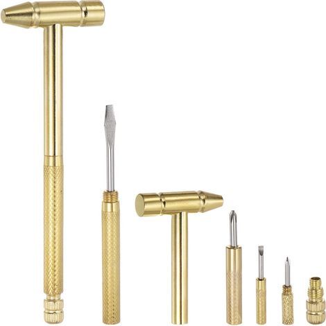 2 jeux de 6 en 1 mini marteau et tournevis multi usages en cuivre Marteau multi usages de diamètre avec tournevis à fente et cruciforme (1/5)