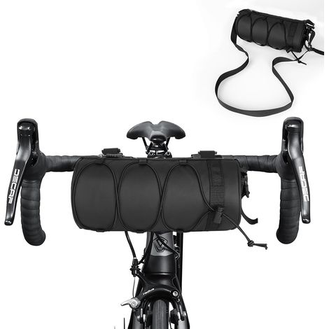 KOWOLL Sacoche de guidon étanche pour vélo, grande capacité, avec bandoulière, se fixe sur le tube supérieur avant - Noir (1/5)
