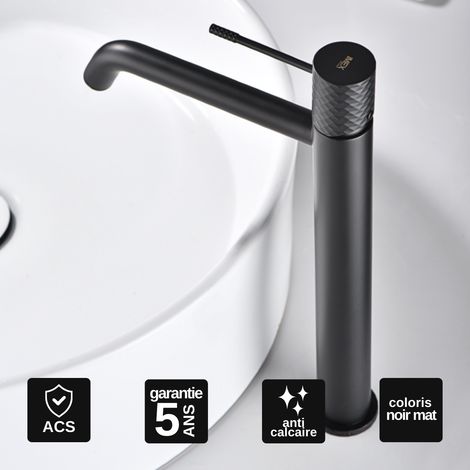 Robinet Mitigeur Lavabo Salle de Bain noir mat – Bec Haut Anti-Calcaire – Design Moderne - GENOVA IMEX (1/5)