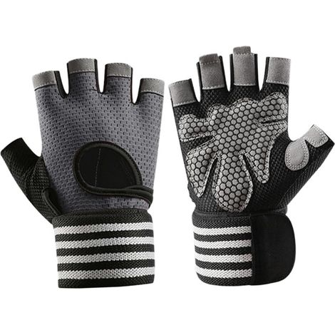 Gants d'entraînement respirants et légers, mitaines demi-doigts, protection des mains pour l'été, hommes et femmes, cyclisme en extérieur, Gris, L (1/5)