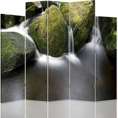 Paravent Déco Zen Pierres et Rivière pour Intérieur - 180 x 180 cm - 2 faces R° V° + rotation 360°