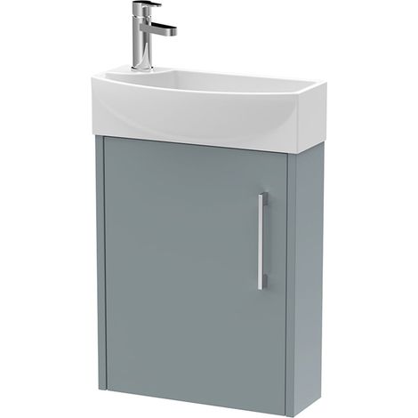 Hudson Reed Juno Compact RH Wall Hung Vanity Unit and Basin 440mm Wide - Coastal Grey (1/5)