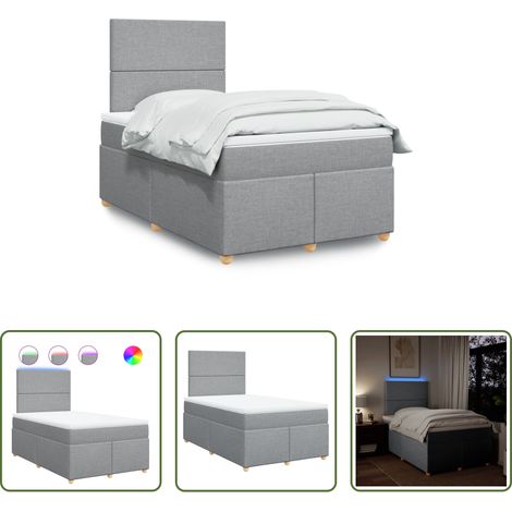 vidaXL LED-Leuchten - Boxspringbett mit Matratze Hellgrau 120x200 cm Stoff (1/5)