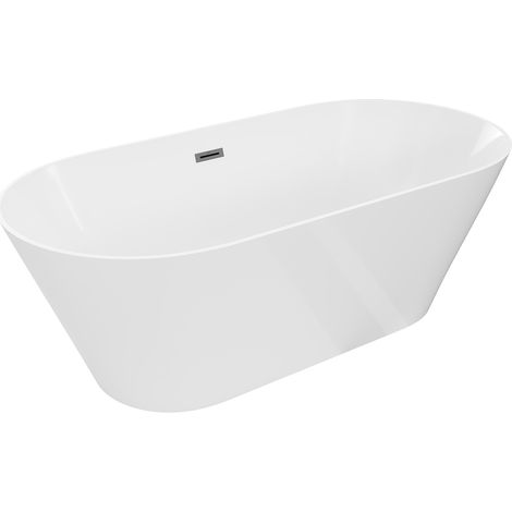 Mexen Luna Slim freistehende Badewanne 170 x 75 cm, weiß, Überlauf gun gray gebürstet - 52041707500-66 (1/3)