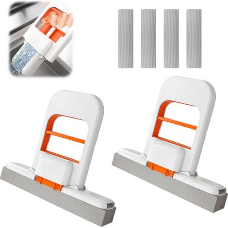 2 mini-balais à franges pour petites pièces, mini-balai pliable pour bureau avec 4 têtes de rechange, essorage automatique, pour cuisine/salle de bain/plan de travail/miroir/voiture (1/5)