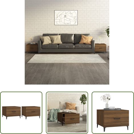 Holzwerkstoff - Couchtische Metallbeine 2 Stk. Braun Eichen-Optik 50x50x40 cm (1/5)